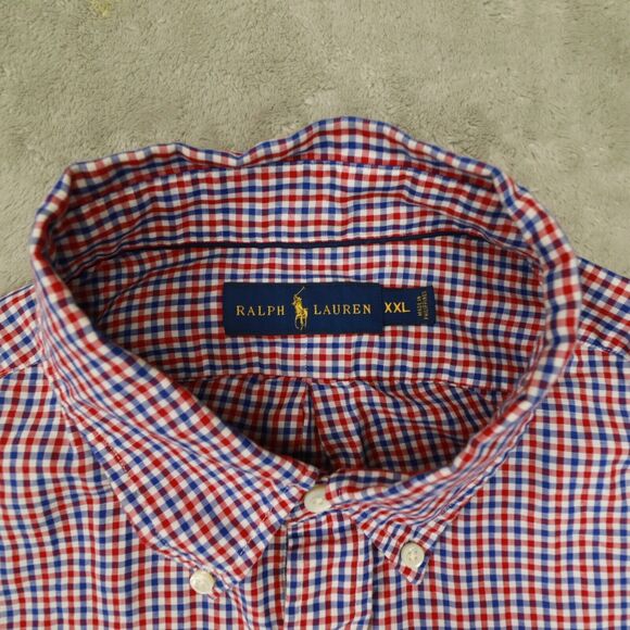 Ralph Lauren Men's Red Blue Gingham Plaid Linen Cotton Blend Button Up size XXL - Picture 2 of 10